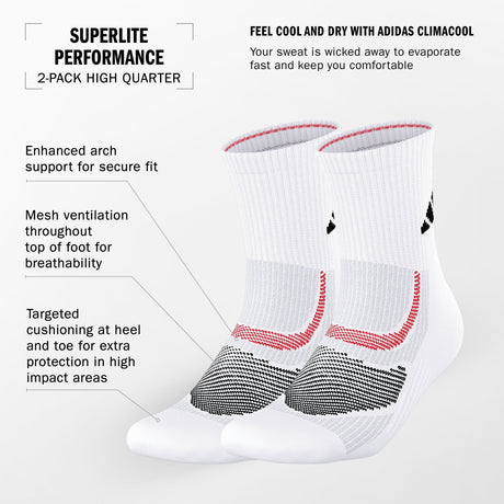 adidas Unisex Superlite Performance 2-Pack High Quarter Socks Unisex Accessories Socks
