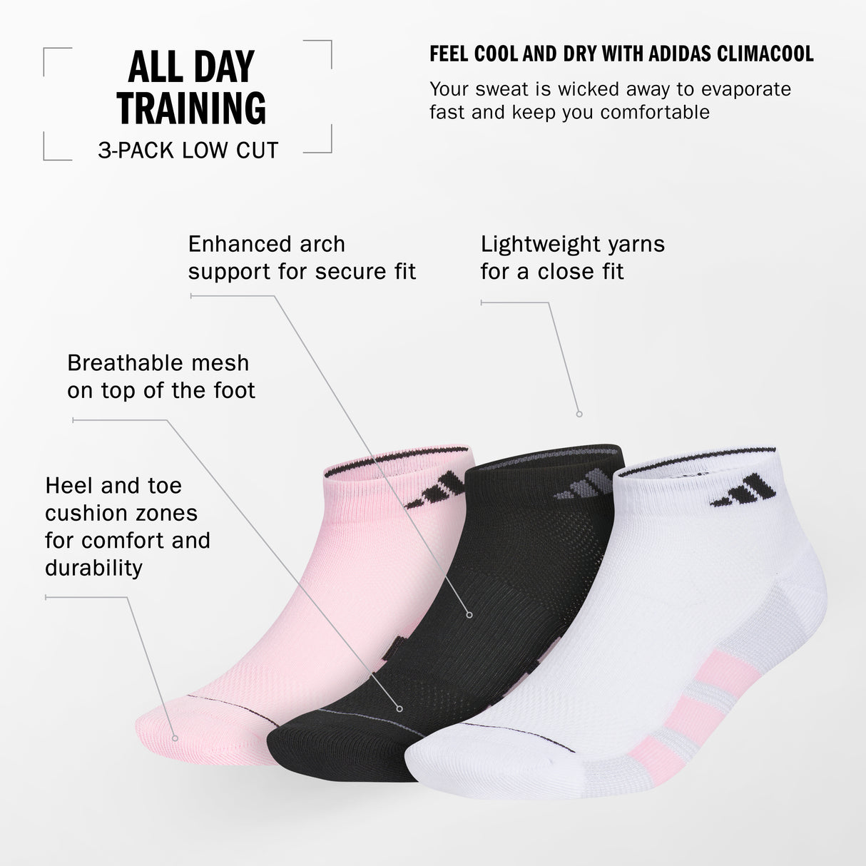 adidas Men's All Day Training 3-Pack Low Cut Socks-2