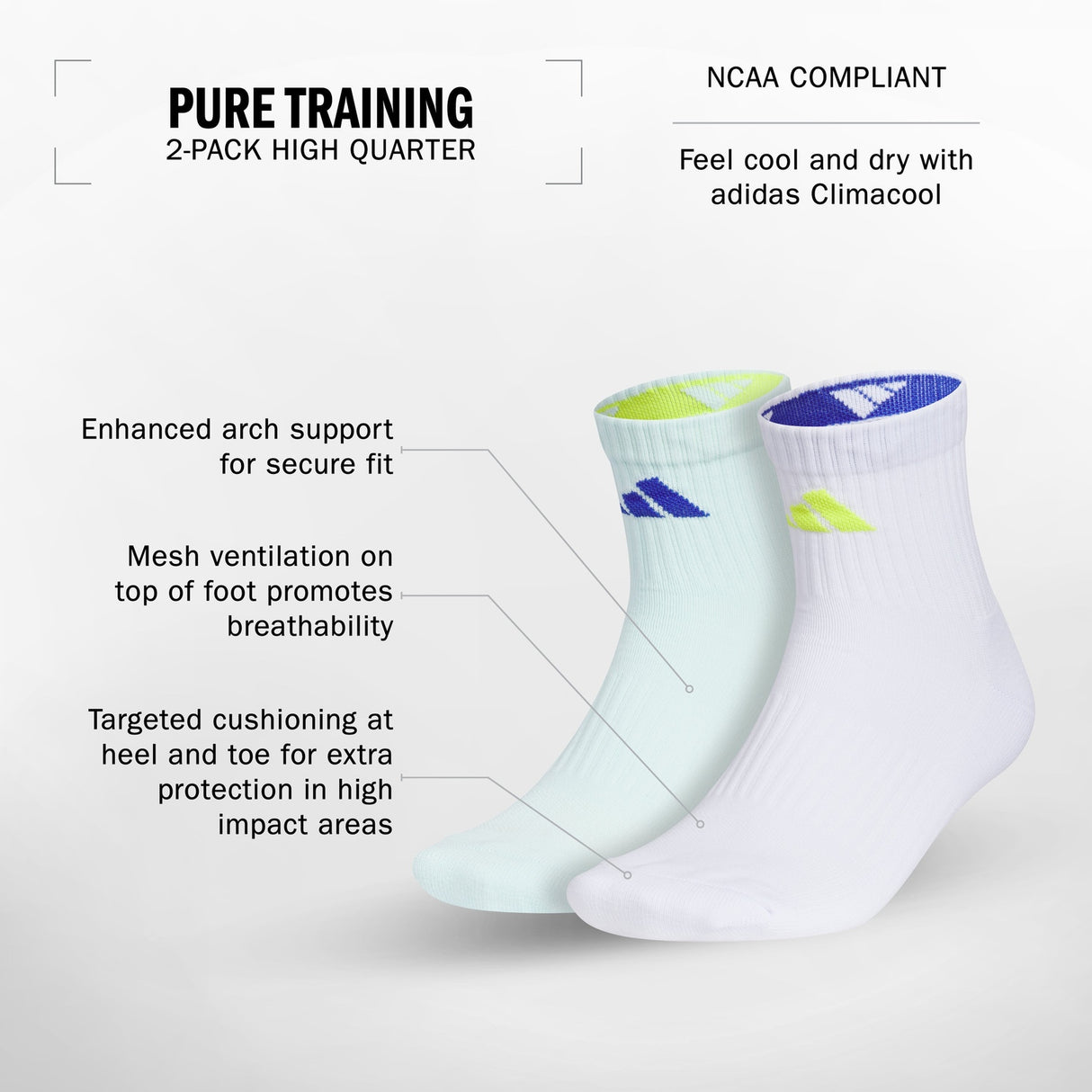 adidas Pure Training 2-Pack High Quarter Socks Unisex Accessories Socks