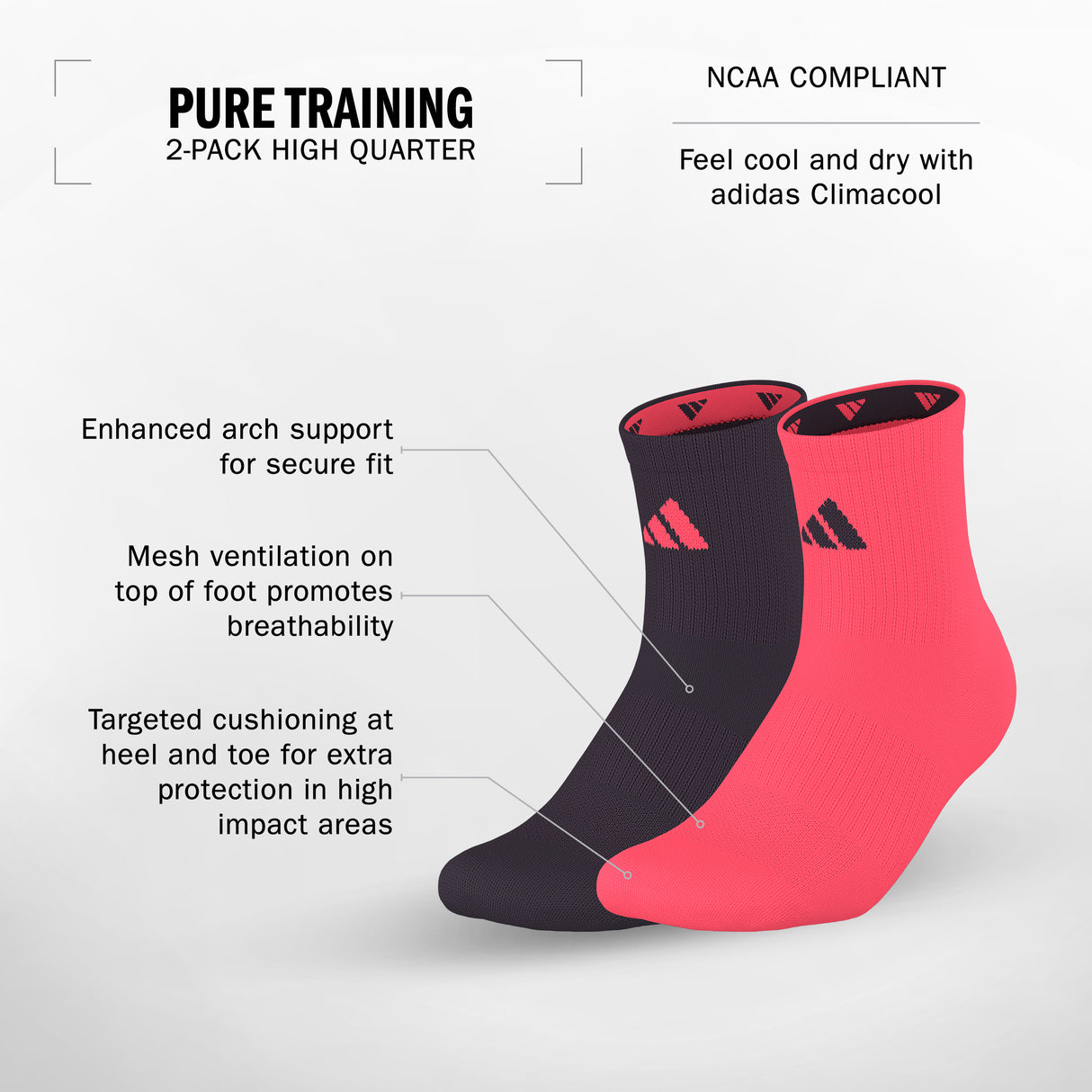 adidas Pure Training 2-Pack High Quarter Socks-2