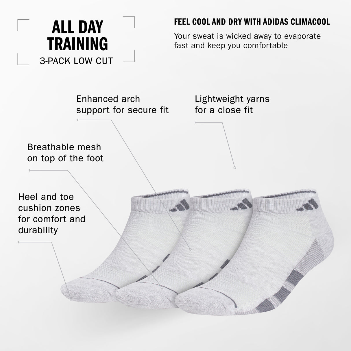 adidas Men's All Day Training 3-Pack Low Cut Socks-2