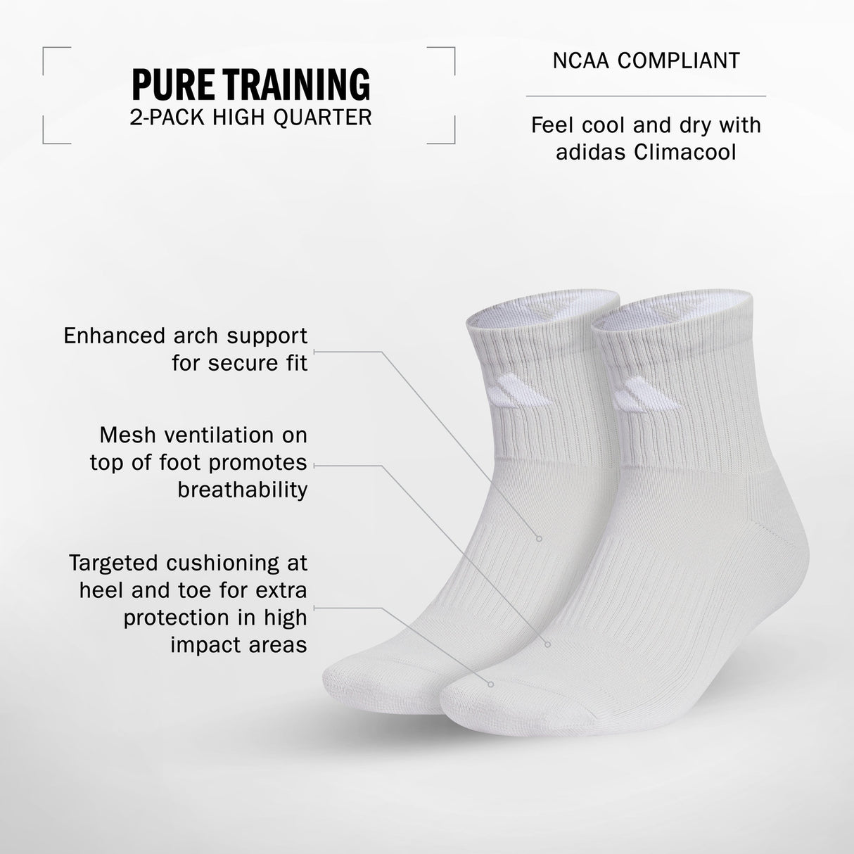 adidas Pure Training 2-Pack High Quarter Socks Unisex Accessories Socks