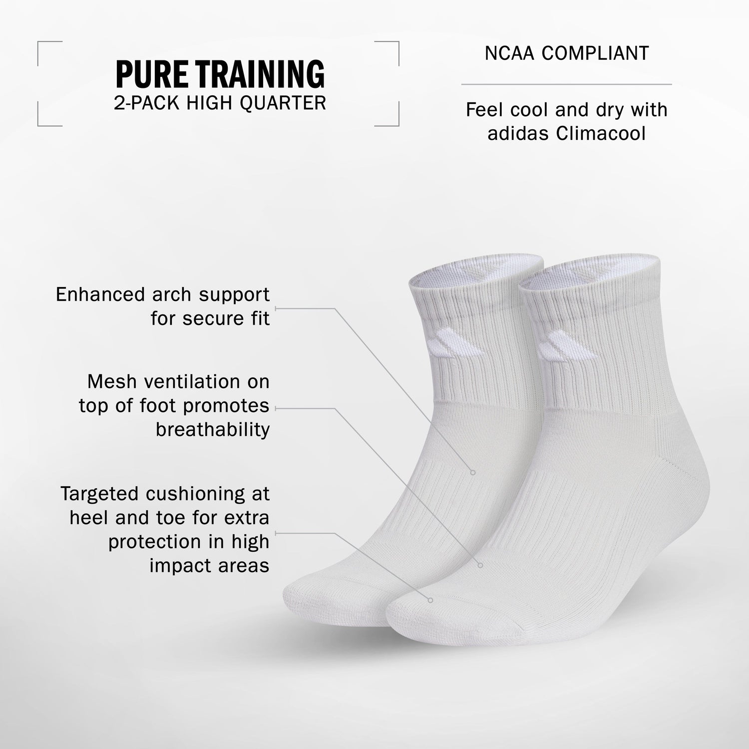 adidas Pure Training 2-Pack High Quarter Socks Unisex Accessories Socks