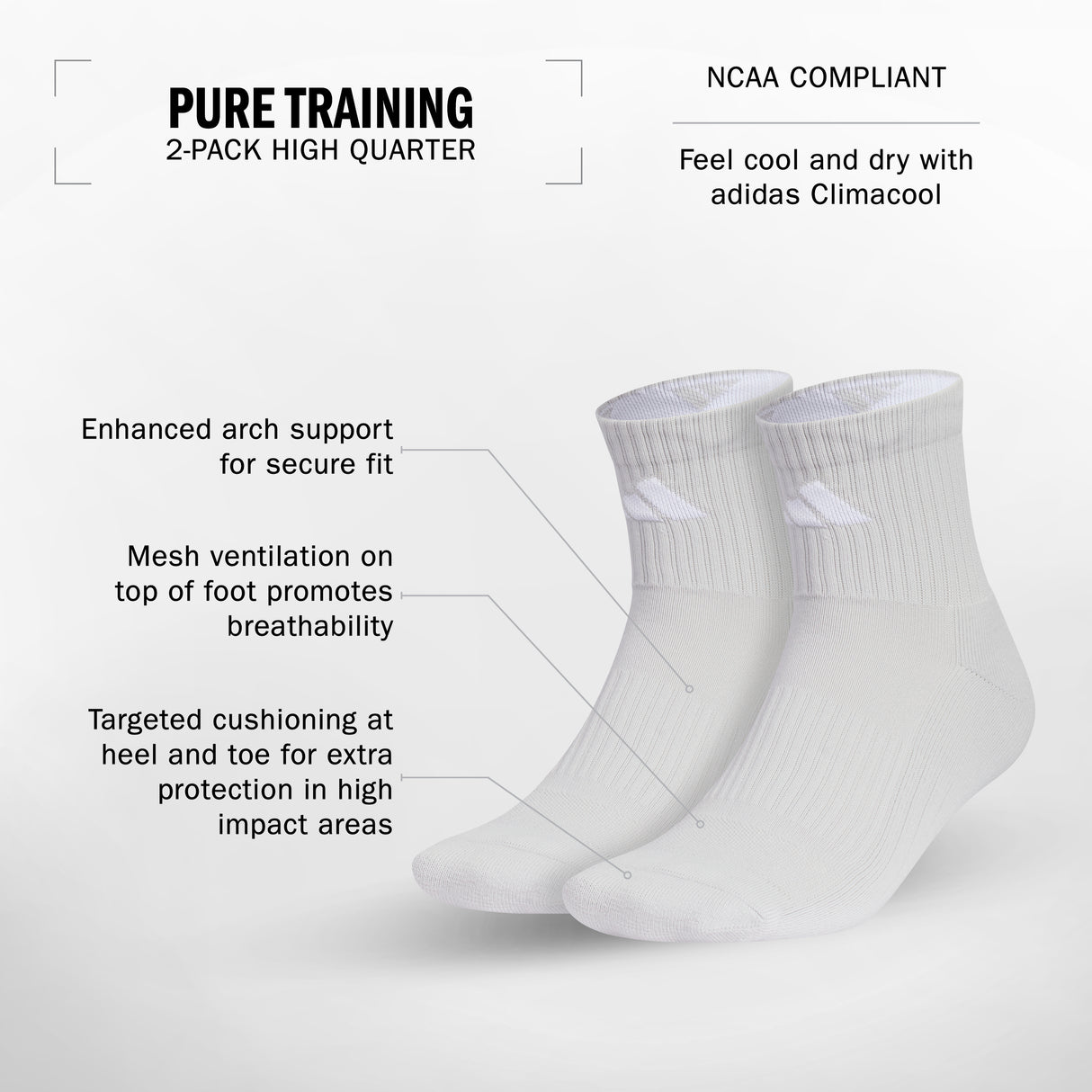 adidas Pure Training 2-Pack High Quarter Socks-2
