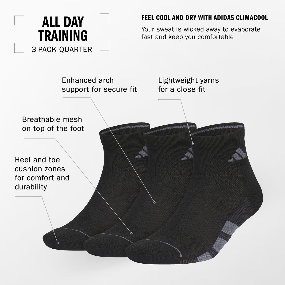 adidas Men's All Day Training 3-Pack Low Cut Socks Unisex Accessories Socks