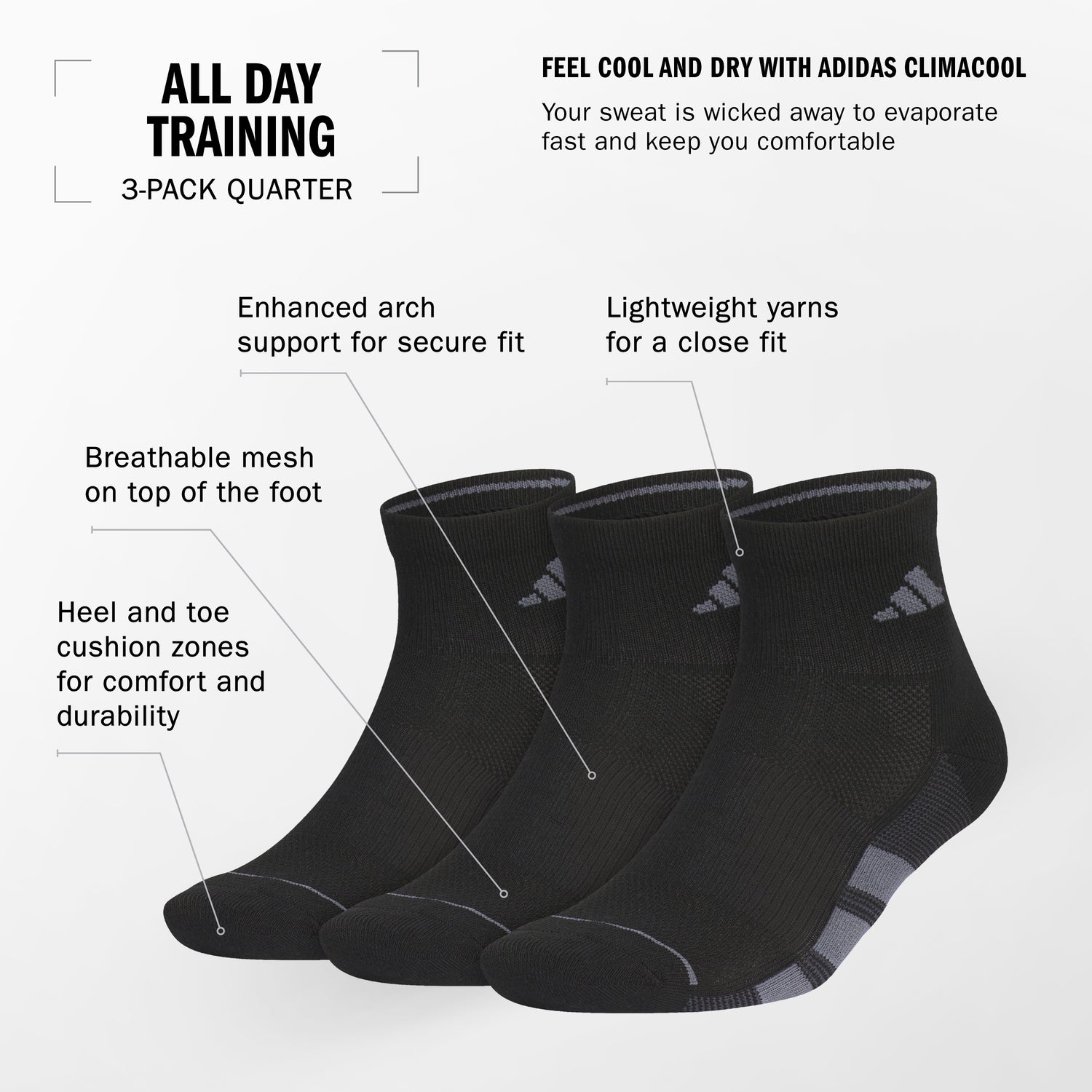 adidas Men's All Day Training 3-Pack Low Cut Socks Unisex Accessories Socks