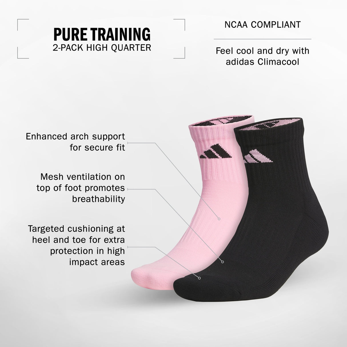 adidas Pure Training 2-Pack High Quarter Socks Unisex Accessories Socks