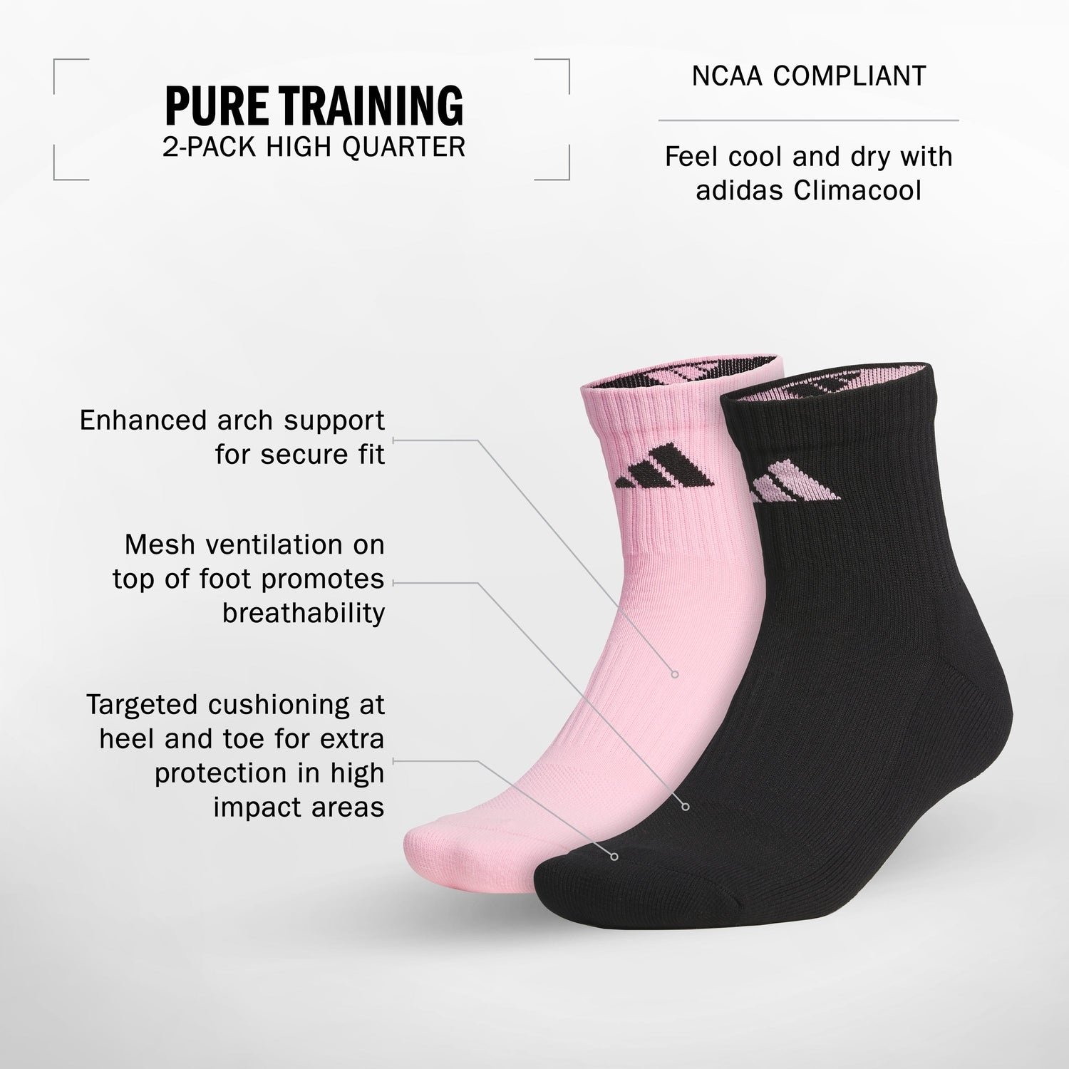 adidas Pure Training 2-Pack High Quarter Socks Unisex Accessories Socks