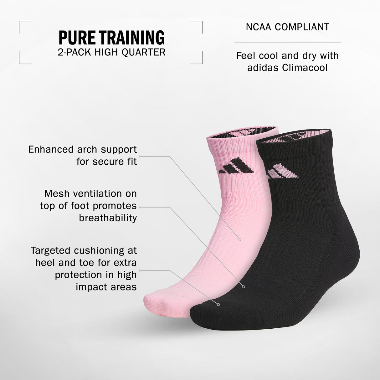 adidas Pure Training 2-Pack High Quarter Socks-2