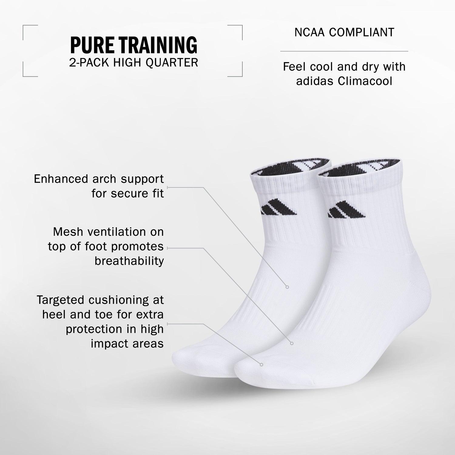 adidas Pure Training 2-Pack High Quarter Socks Unisex Accessories Socks