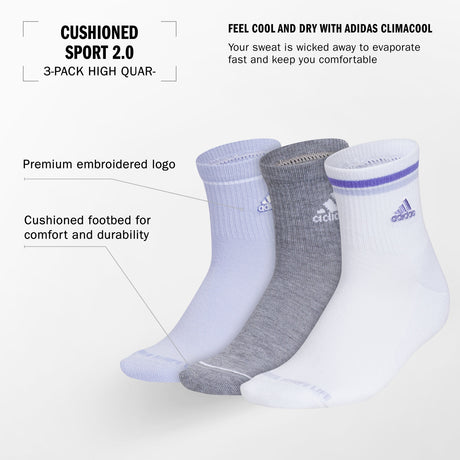 adidas Women's Sport 2.0 High Quarter Socks 3 Pairs Unisex Accessories Socks