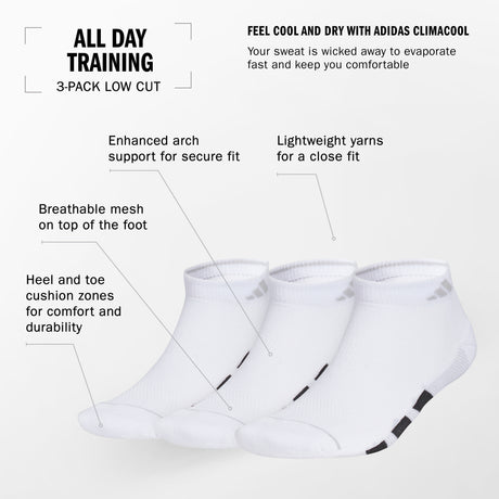 adidas Men's All Day Training 3-Pack Low Cut Socks Unisex Accessories Socks