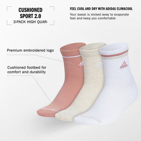 adidas Women's Sport 2.0 High Quarter Socks 3 Pairs Unisex Accessories Socks