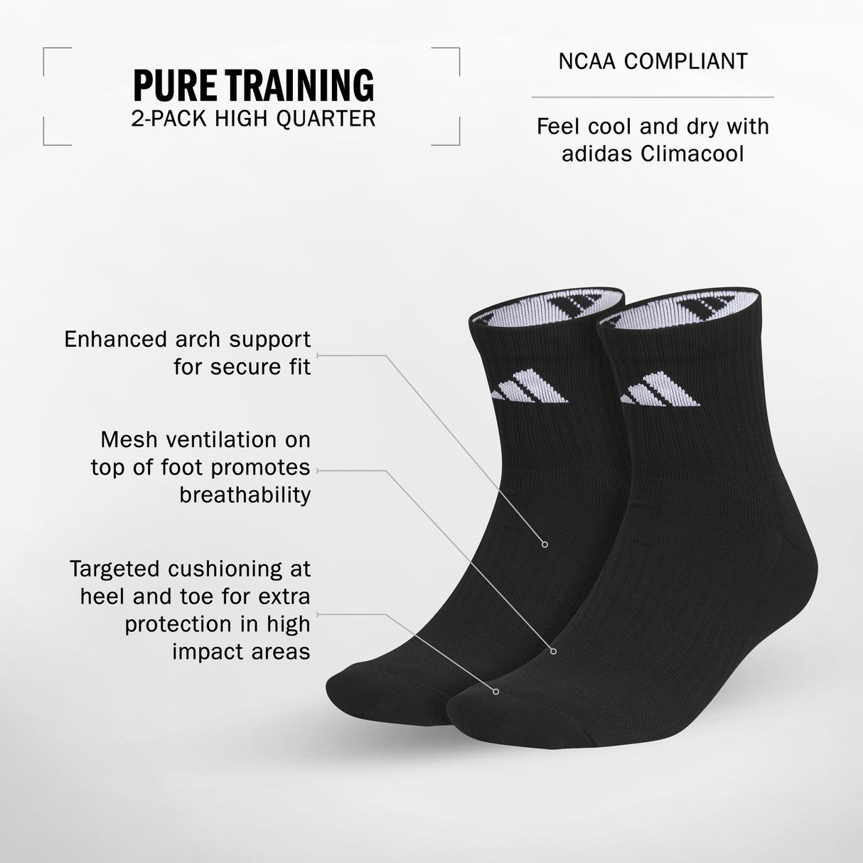 adidas Pure Training 2-Pack High Quarter Socks Unisex Accessories Socks