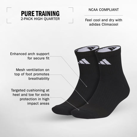 adidas Pure Training 2-Pack High Quarter Socks Unisex Accessories Socks