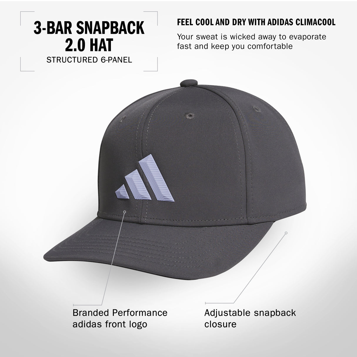 adidas Men's 3-Bar Snapback 2.0 Hat Unisex Accessories Hats & Caps