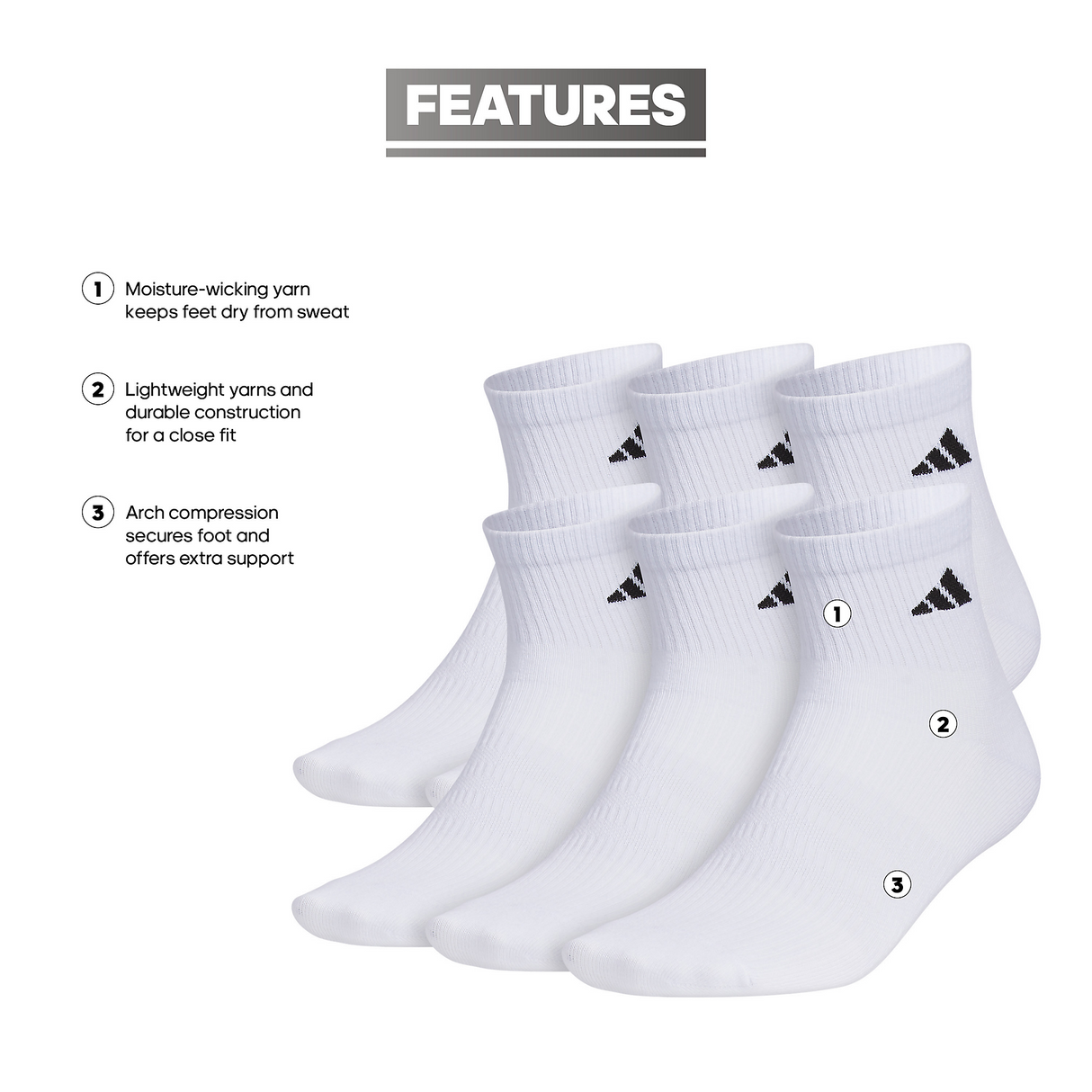 adidas Men's Superlite 3.0 Quarter Socks (3 Pairs)-2