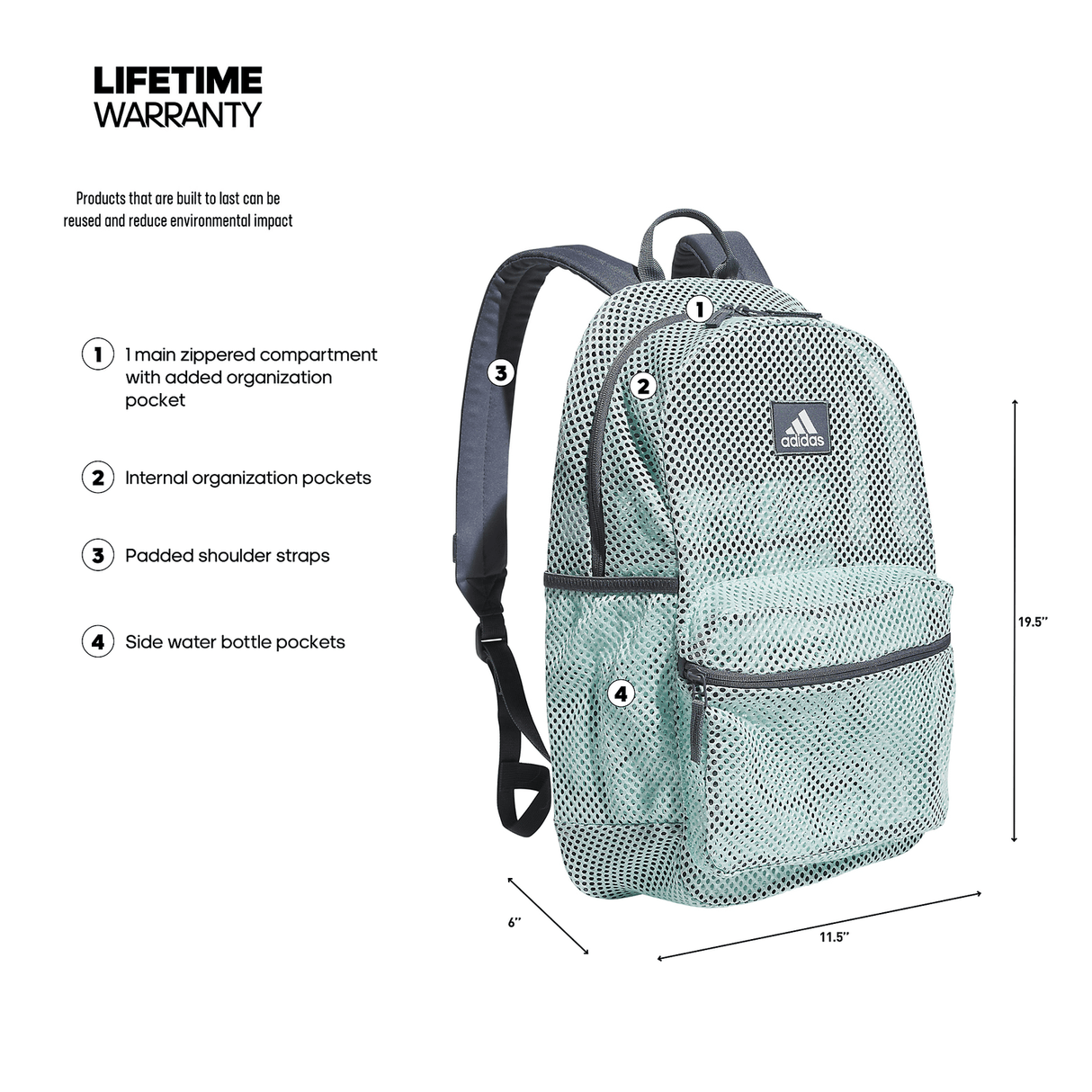 adidas Hermosa II Mesh Backpack Unisex Accessories Bags & Backpacks