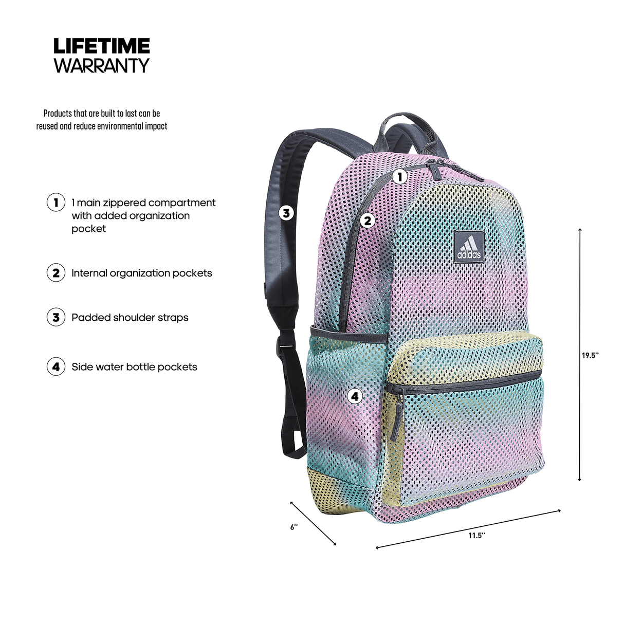 adidas Hermosa II Mesh Backpack Unisex Accessories Bags & Backpacks