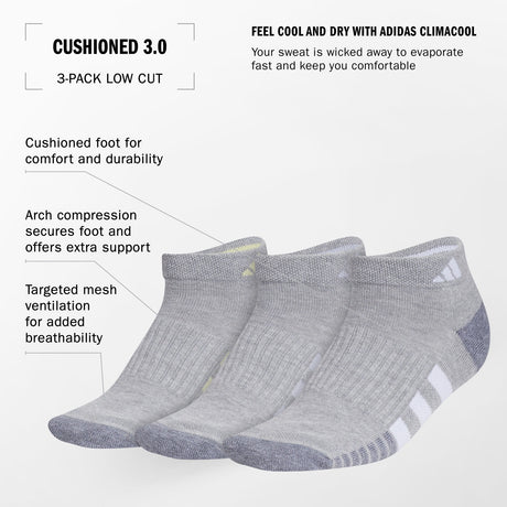 adidas Women's Cushioned 3.0 3-Pack Low Cut Socks Unisex Accessories Socks