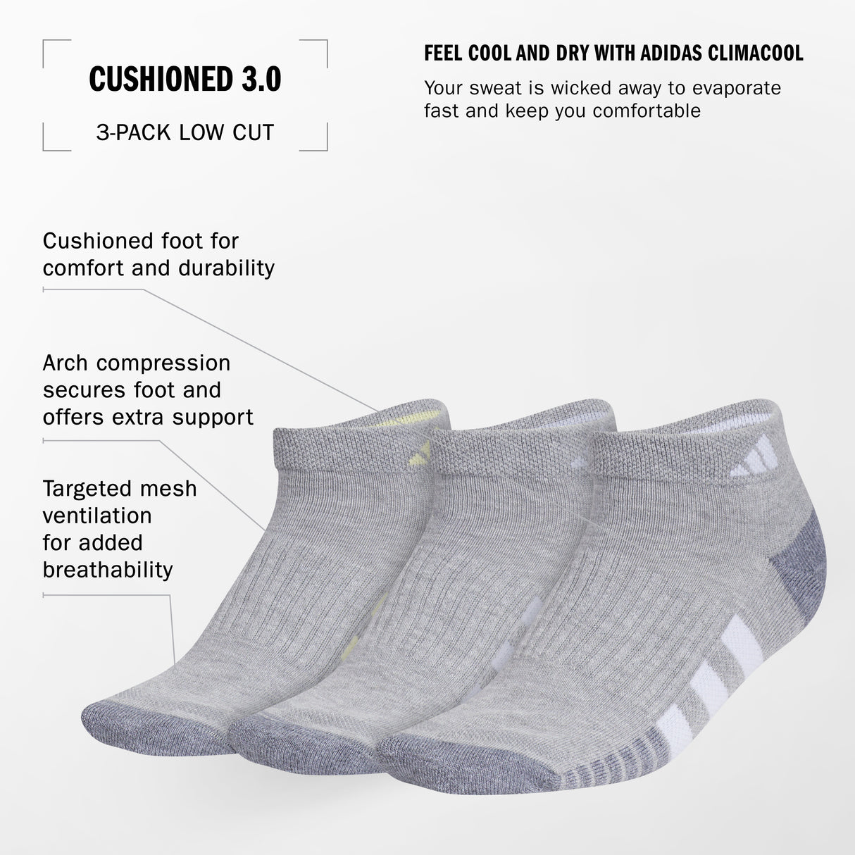 adidas Women's Cushioned 3.0 3-Pack Low Cut Socks-2