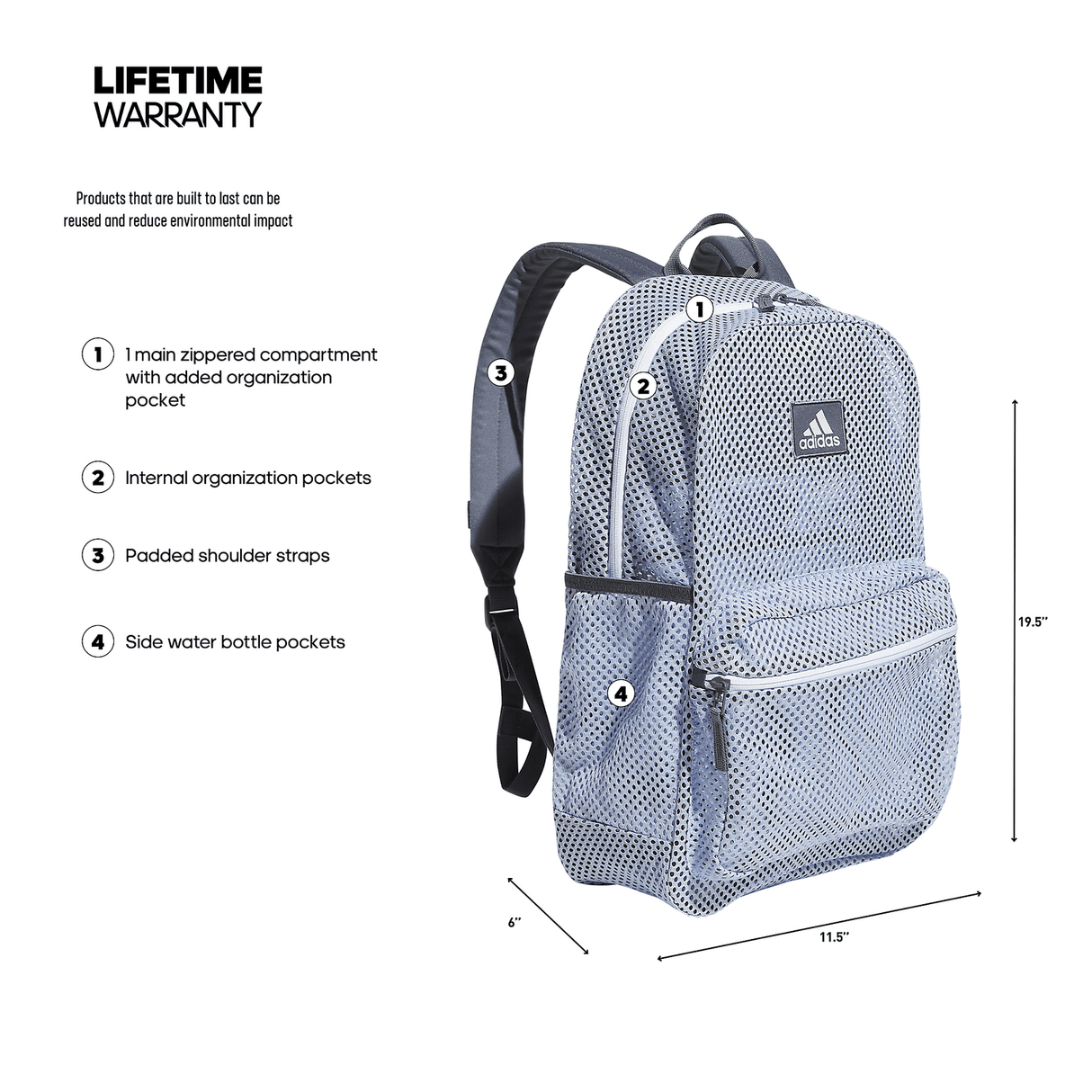 adidas Hermosa II Mesh Backpack Unisex Accessories Bags & Backpacks