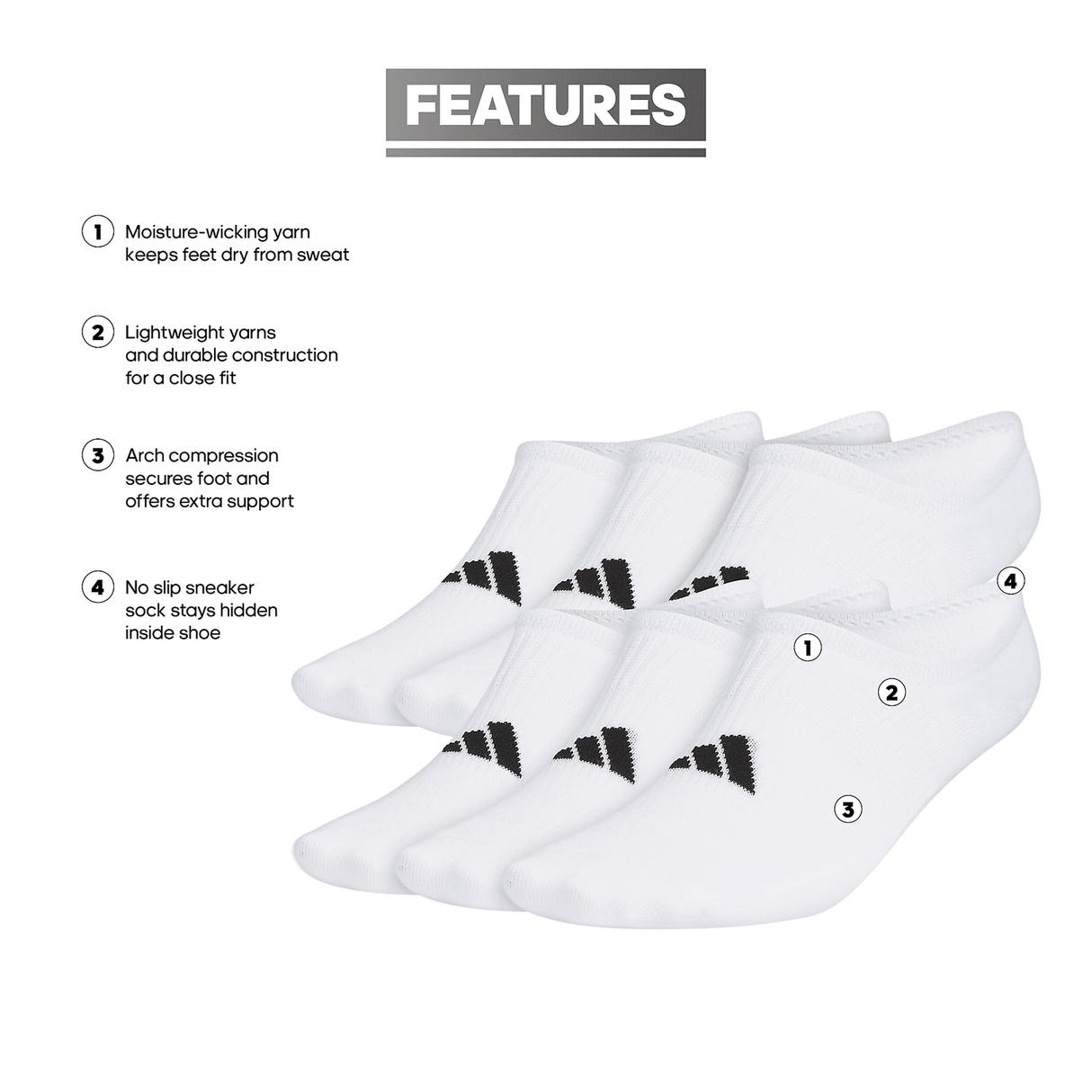 adidas Men's Superlite 3.0 6-Pack Super No Show Sock Unisex Accessories Socks