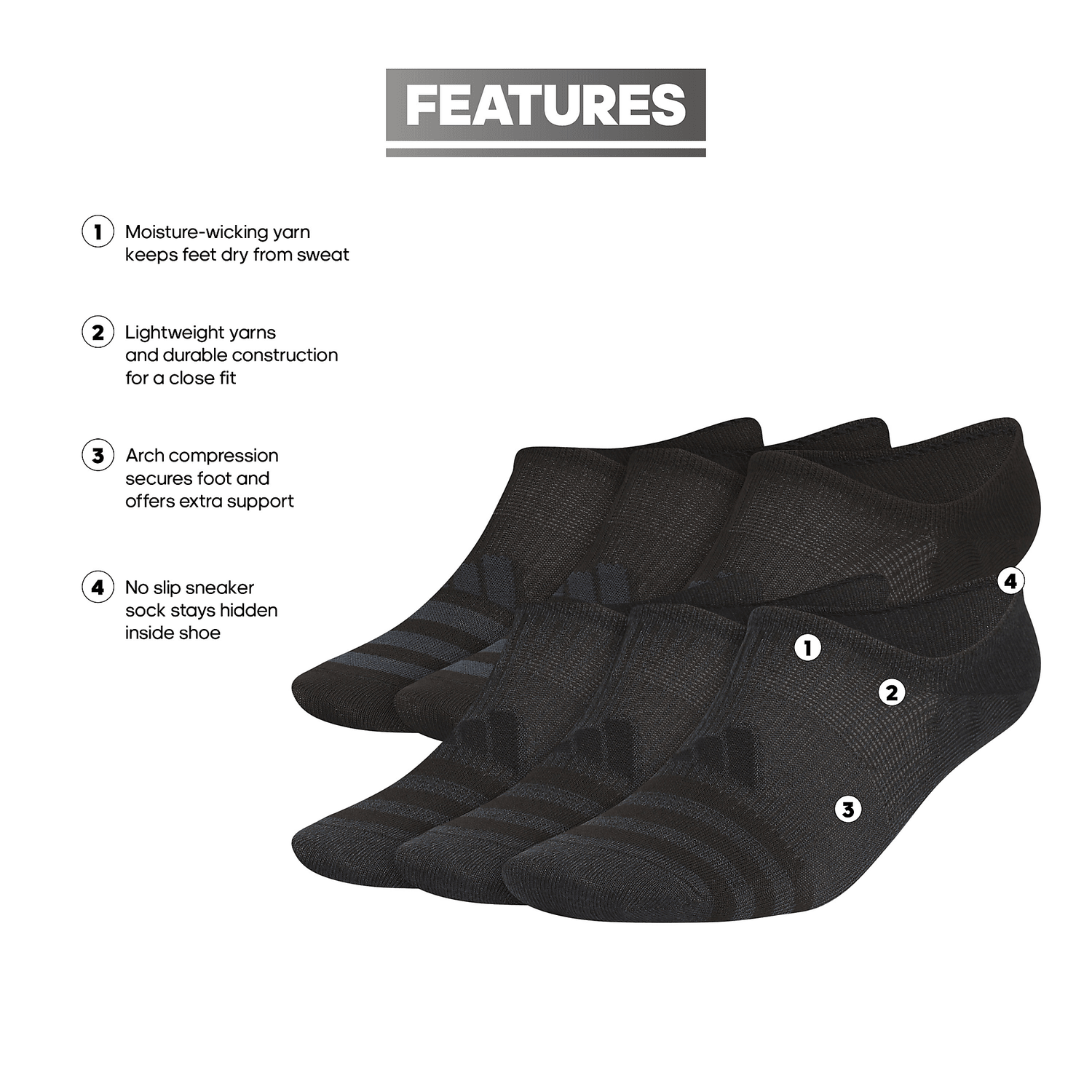 adidas Men's Superlite 3.0 6-Pack Super No Show Sock Unisex Accessories Socks