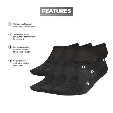 adidas Men's Superlite 3.0 6-Pack Super No Show Sock Unisex Accessories Socks