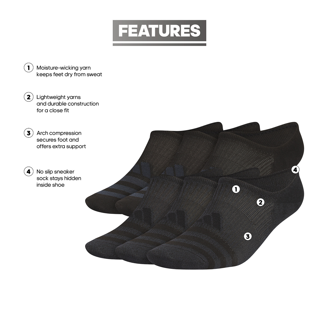 adidas Men's Superlite 3.0 6-Pack Super No Show Sock-2