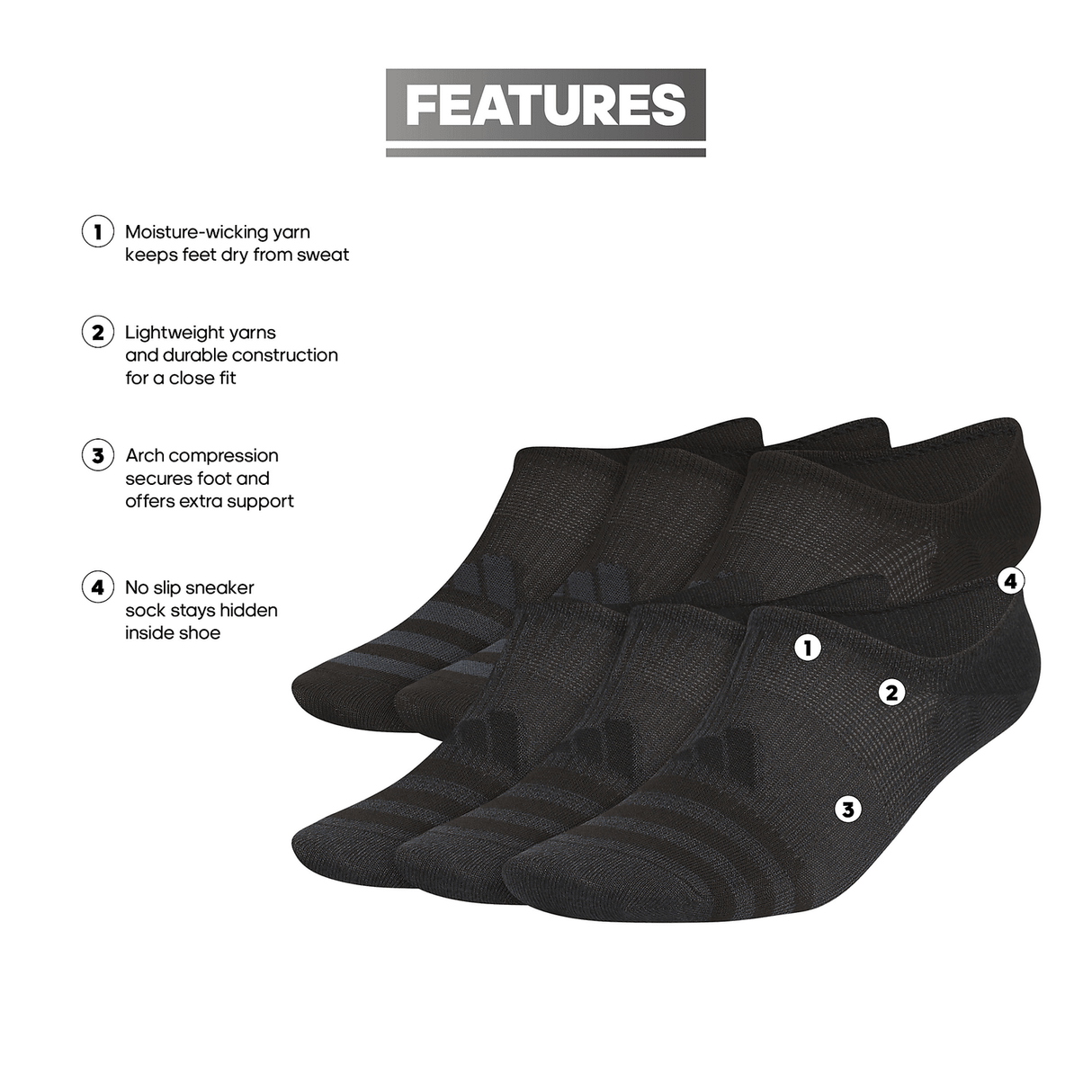 adidas Men's Superlite 3.0 6-Pack Super No Show Sock Unisex Accessories Socks