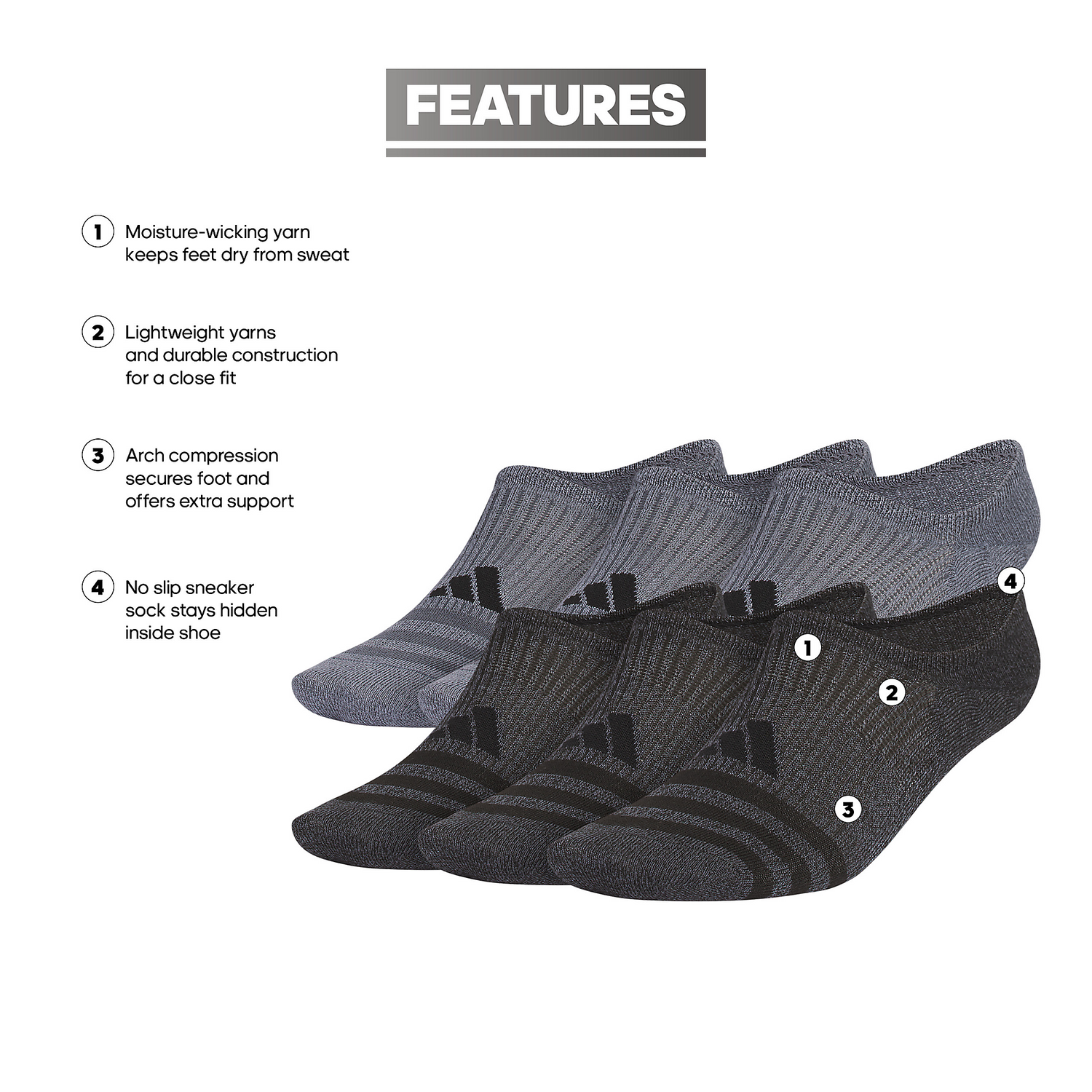 adidas Men's Superlite 3.0 6-Pack Super No Show Sock Unisex Accessories Socks