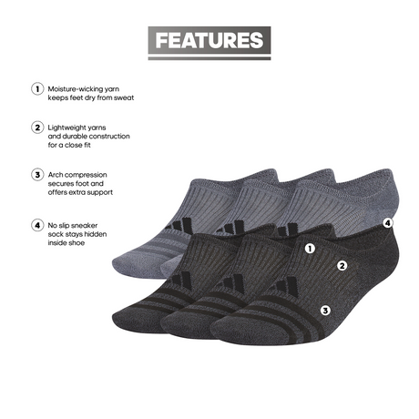 adidas Men's Superlite 3.0 6-Pack Super No Show Sock Unisex Accessories Socks