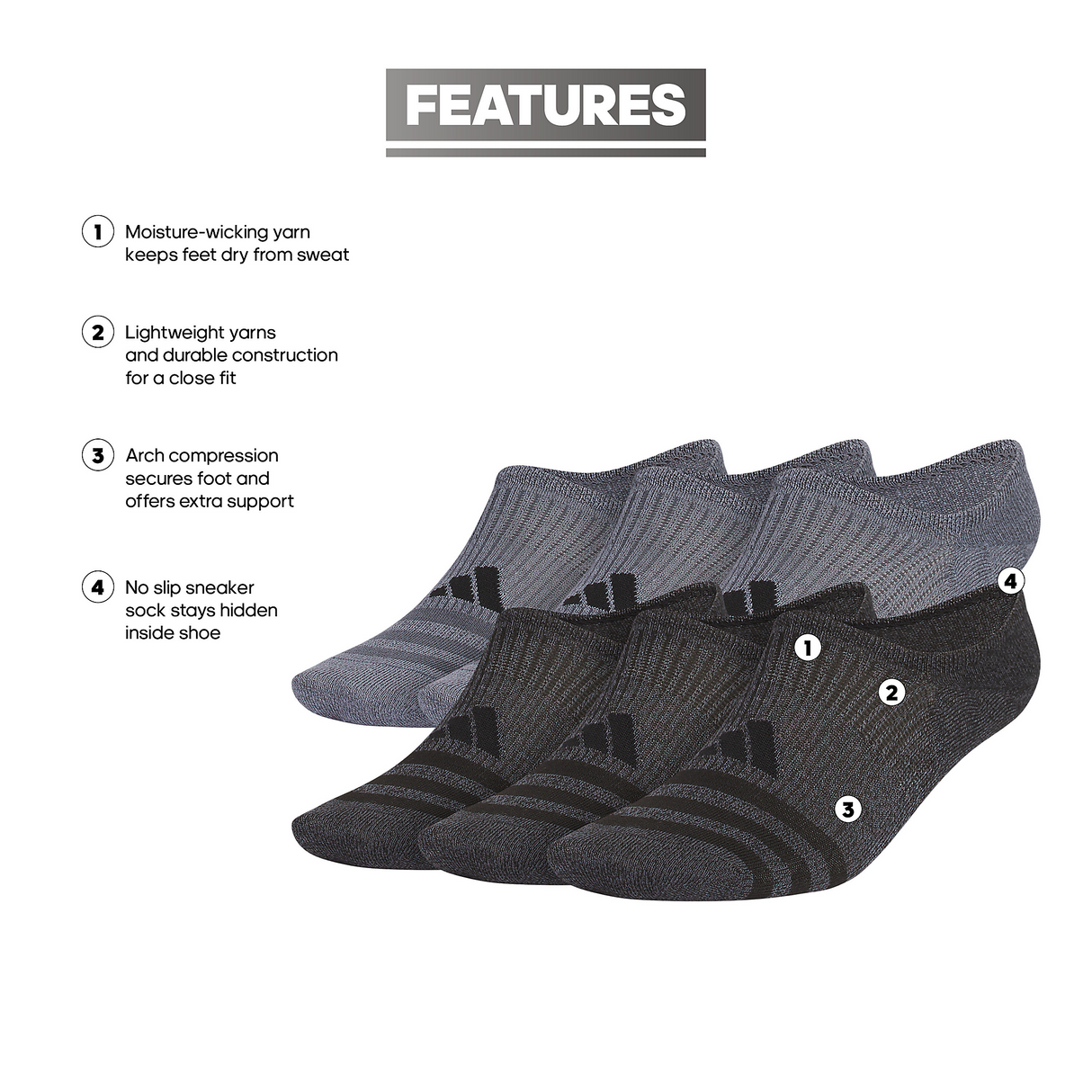 adidas Men's Superlite 3.0 6-Pack Super No Show Sock-2