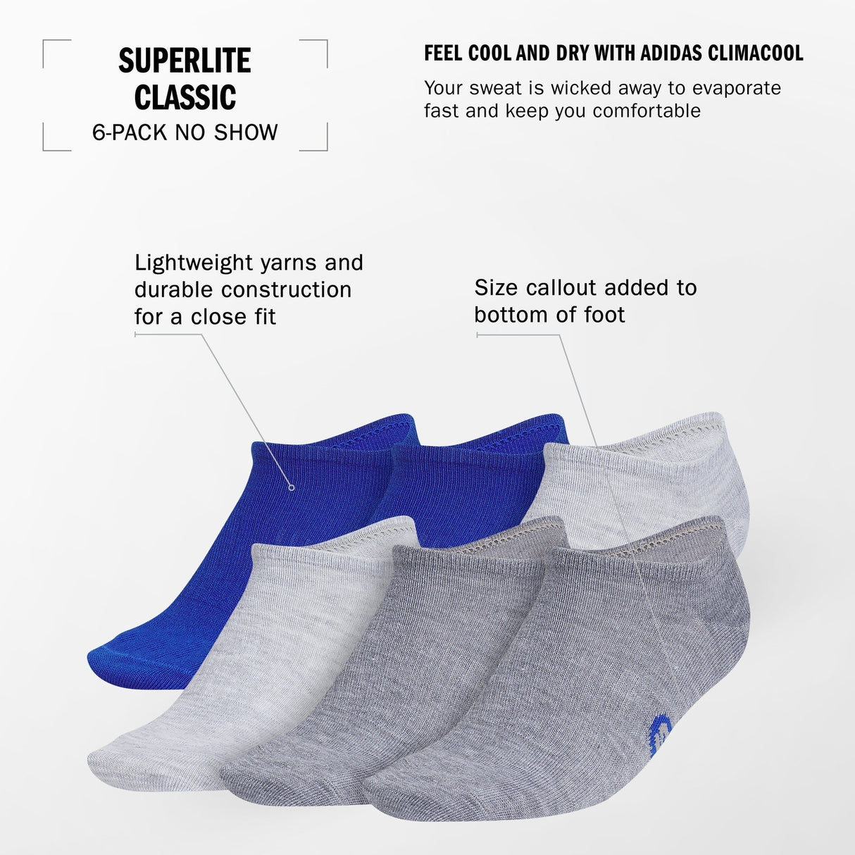 adidas Youth Superlite Classic 6-Pack No Show Socks Unisex Accessories Socks
