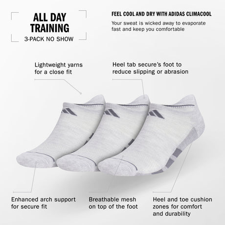 adidas Men's All Day Training 3-Pack Quarter Socks Unisex Accessories Socks