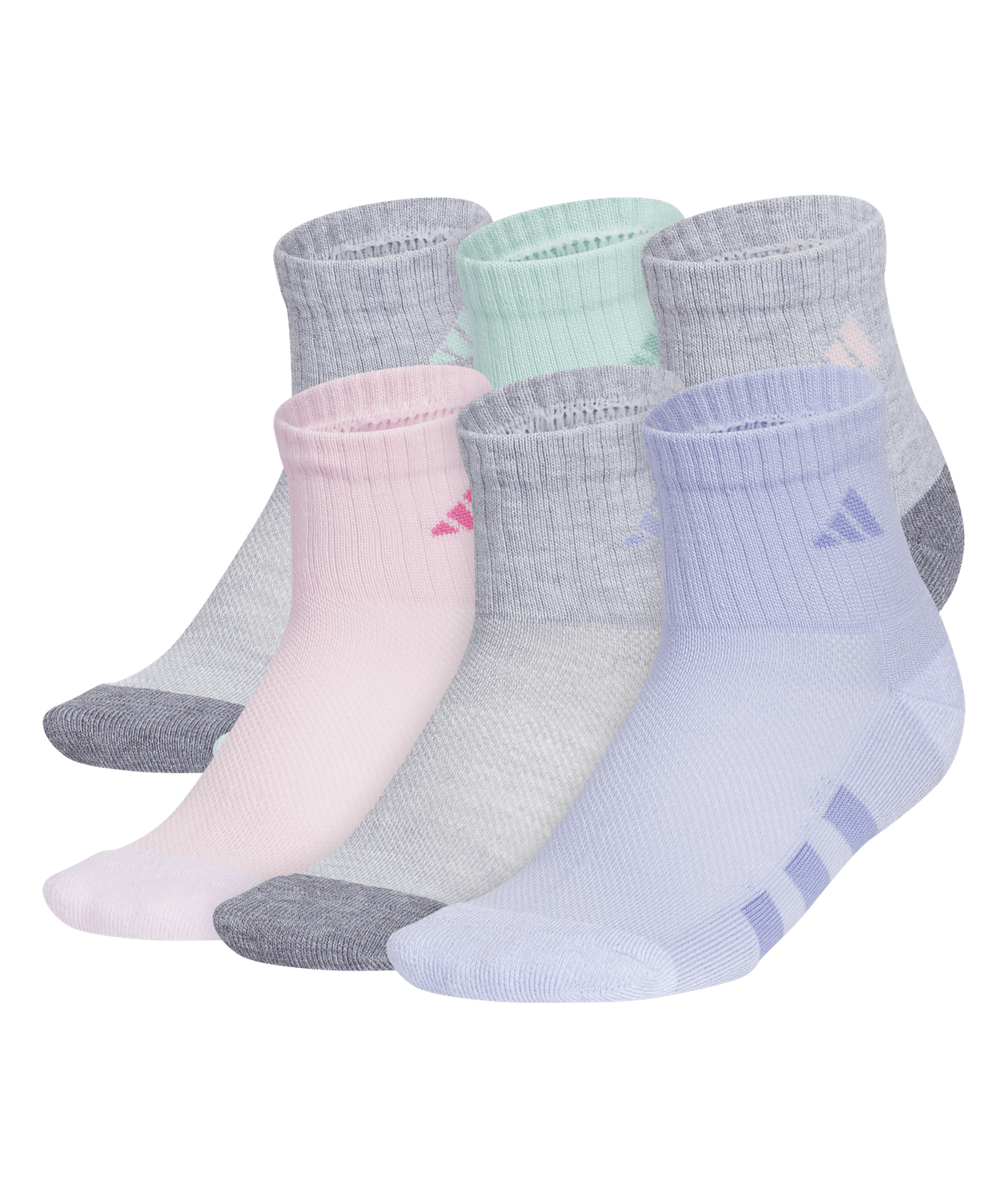 adidas Girls' Athletic Cushioned 6-Pack Quarter Socks Unisex Accessories Socks