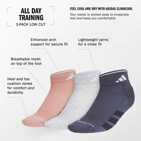 adidas Women's All Day Training 3-Pack Low Cut Socks Unisex Accessories Socks