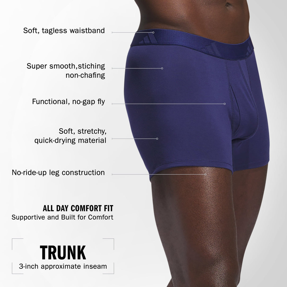 adidas Men's Luxe Comfort 3-Pack Trunk Mens Apparel Underwear