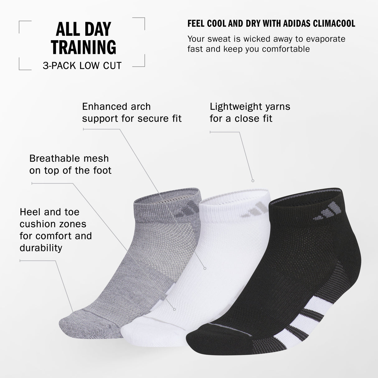 adidas Women's All Day Training 3-Pack Low Cut Socks-2