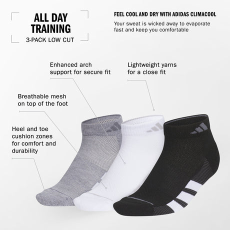 adidas Women's All Day Training 3-Pack Low Cut Socks Unisex Accessories Socks