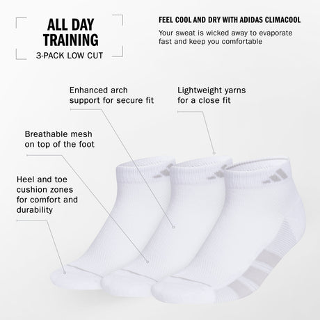adidas Women's All Day Training 3-Pack Low Cut Socks Unisex Accessories Socks