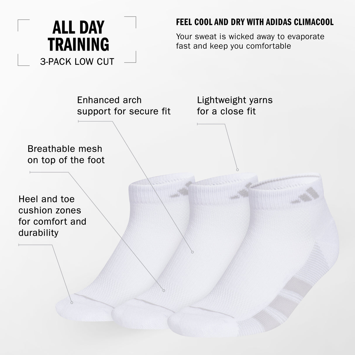 adidas Women's All Day Training 3-Pack Low Cut Socks-2