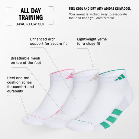 adidas Women's All Day Training 3-Pack Low Cut Socks Unisex Accessories Socks