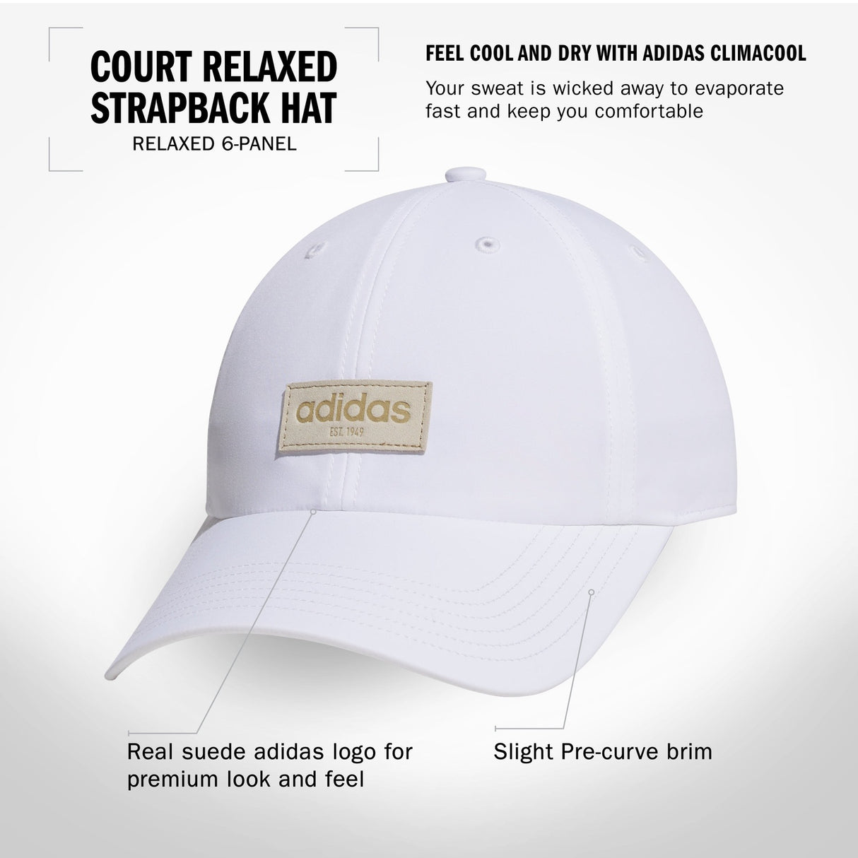 adidas Women's Court Relaxed Strapback Hat Unisex Accessories Hats & Caps