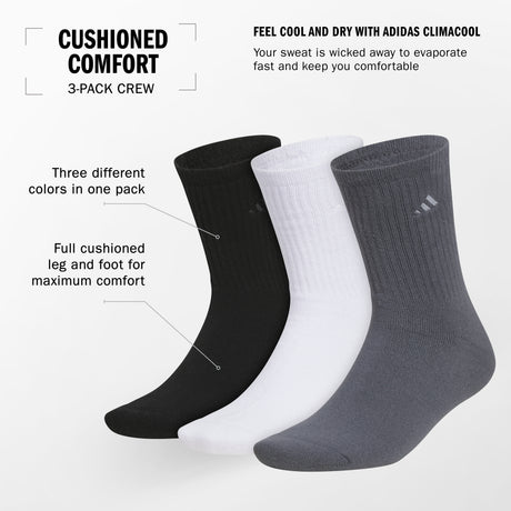 adidas Men's Cushioned Comfort 3-Pack Crew Socks Unisex Accessories Socks