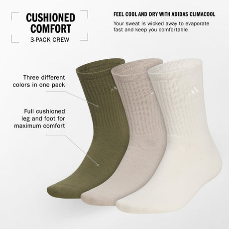 adidas Men's Cushioned Comfort 3-Pack Crew Socks Unisex Accessories Socks