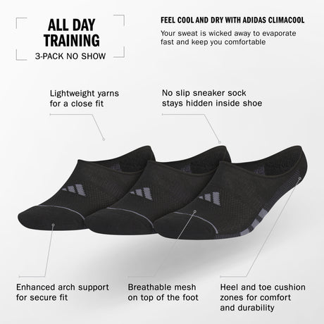 adidas Men's All Day Training 3-Pack Super No Show Socks Unisex Accessories Socks