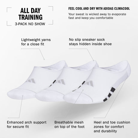 adidas Men's All Day Training 3-Pack Super No Show Socks Unisex Accessories Socks
