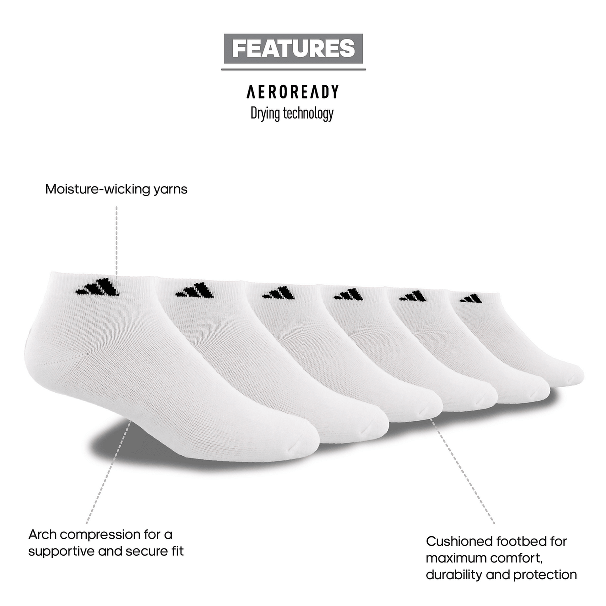 adidas Men's Athletic Cushioned Low Cut Socks 6-Pack Unisex Accessories Socks